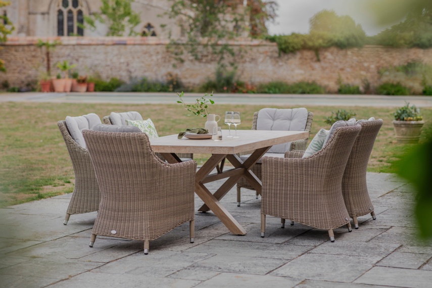 Bramblecrest Fairford 180 x 100cm Ceramic Top Rectangle Table with 6 Fairford Armchairs