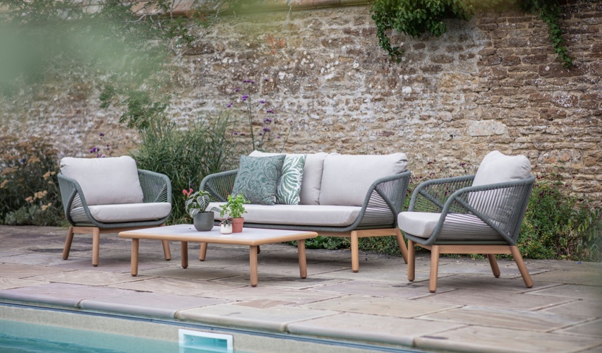 Bramblecrest Helsinki 2 Seat Sofa with 2x Sofa Chairs & Rectangle Coffee Table - Fern Green