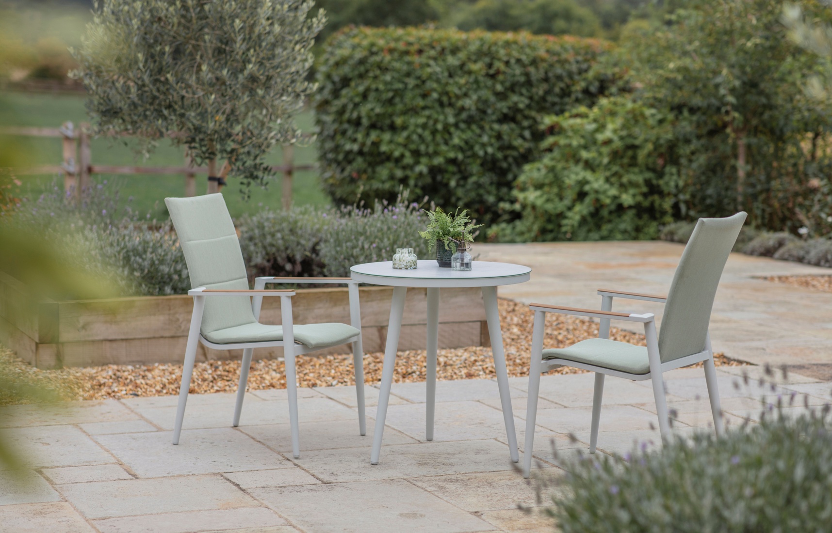 Bramblecrest Sofia 80cm Round Bistro Table with 2 Deluxe Armchairs - Green
