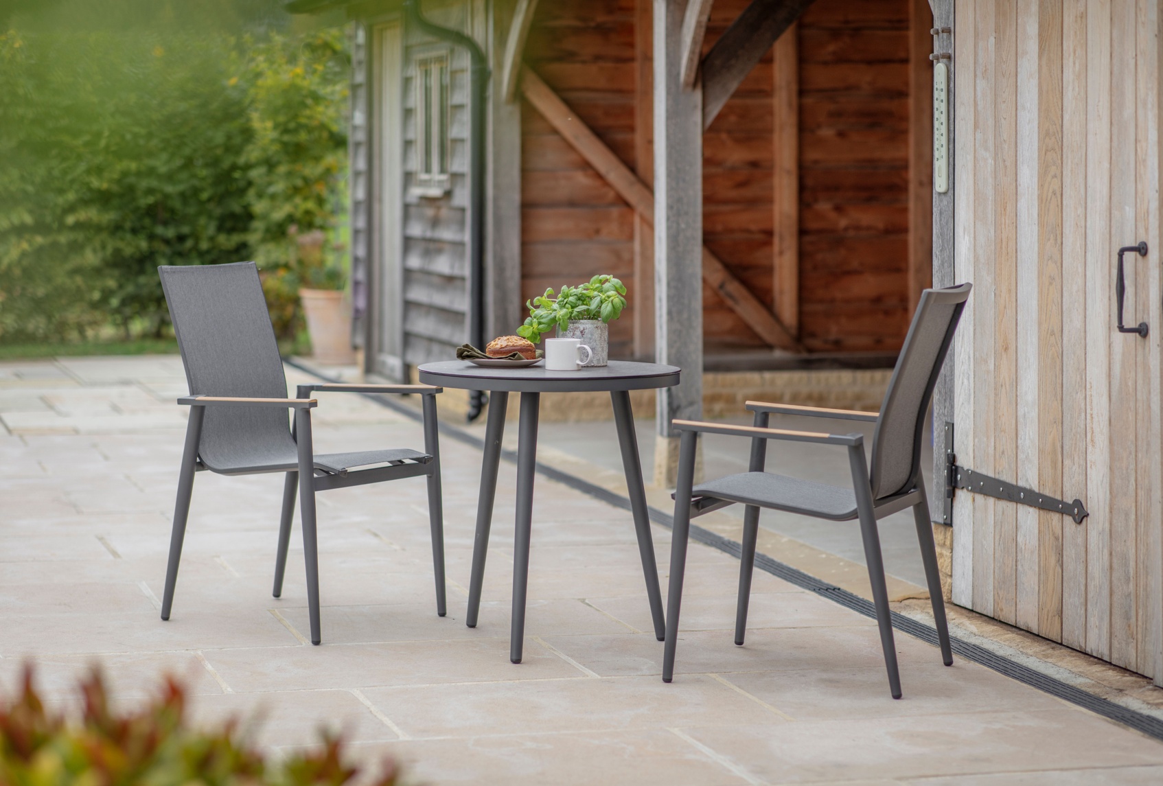 Bramblecrest Sofia 80cm Round Bistro Table with 2 Armchairs - Anthracite