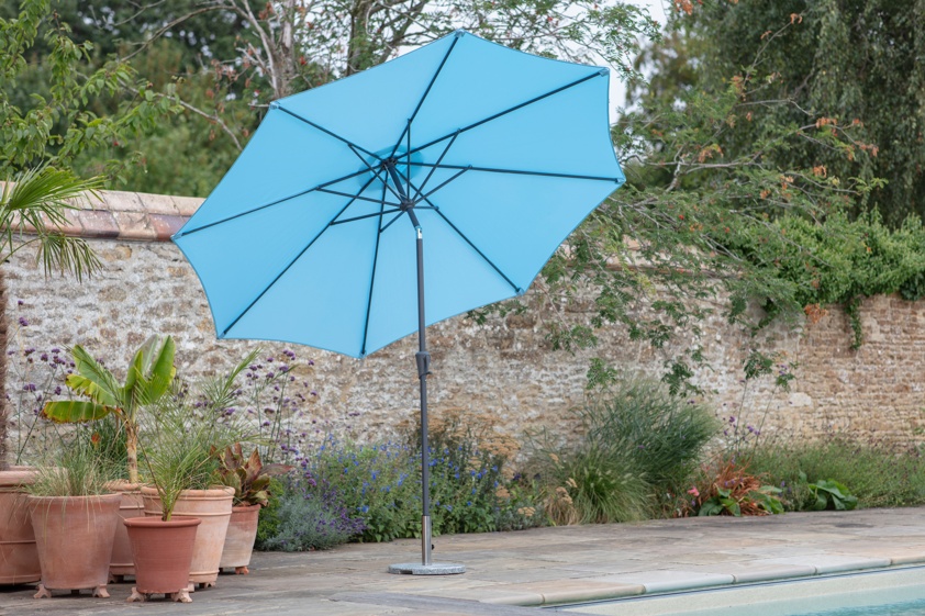 Santorini Sky Blue Aluminium 8 Rib Crank Handle Tilt Parasol