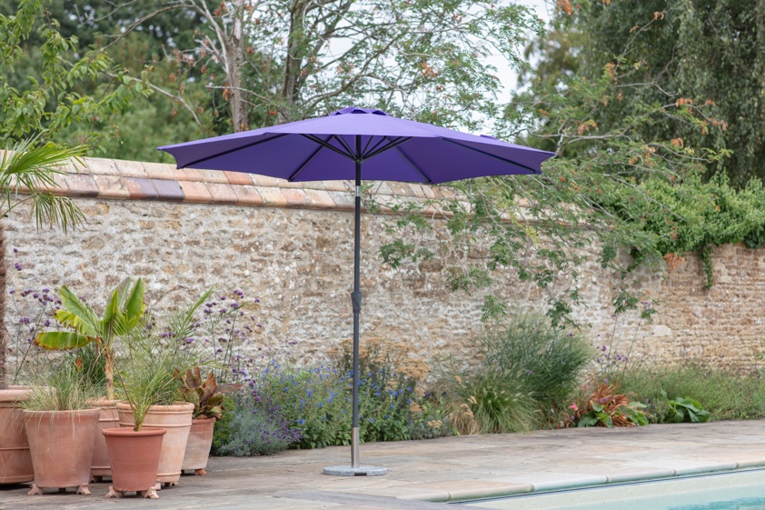 Santorini Violet Aluminium 6 Rib Crank Handle Tilt Parasol