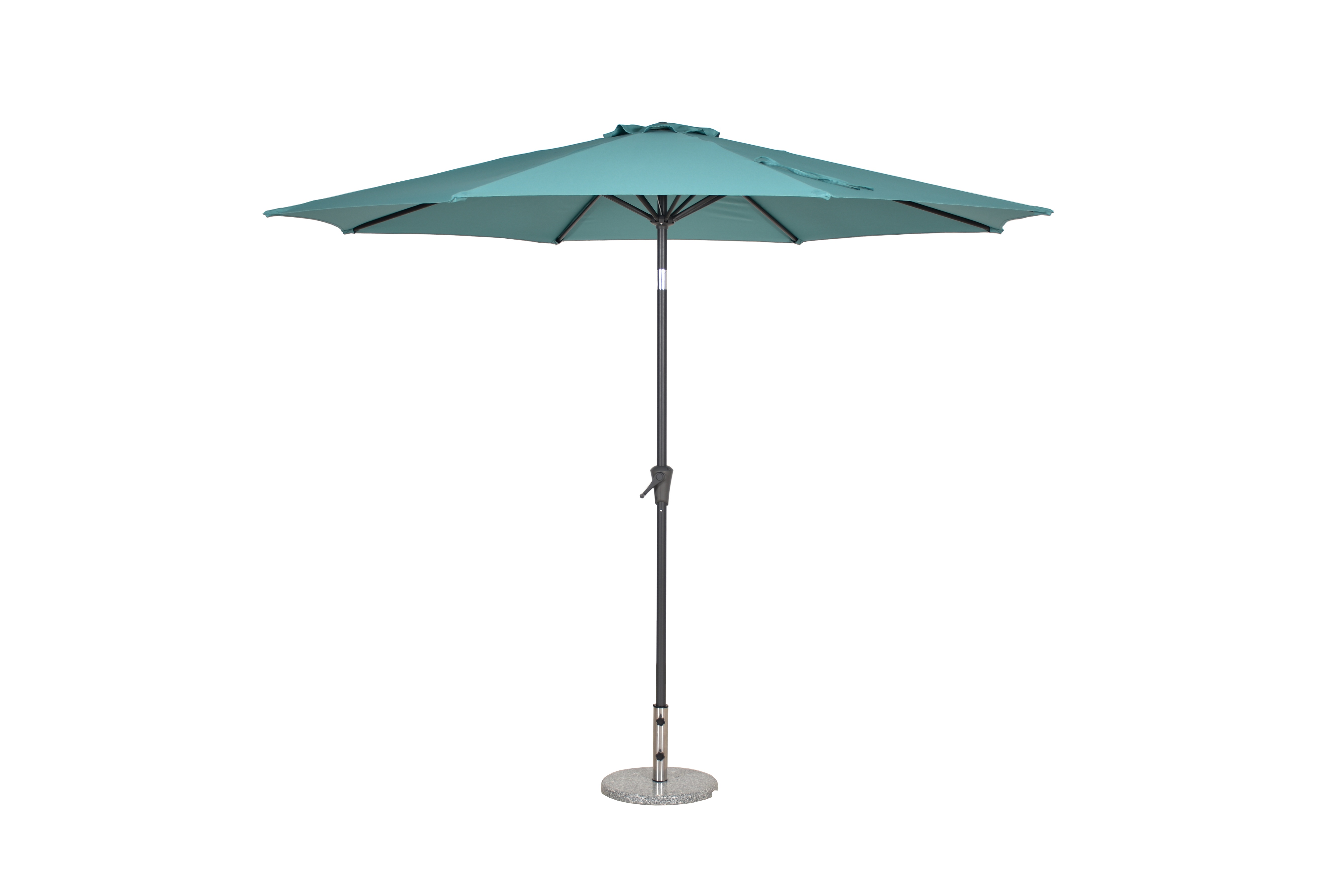 Santorini Teal Aluminium 6 Rib Crank Handle Tilt Parasol