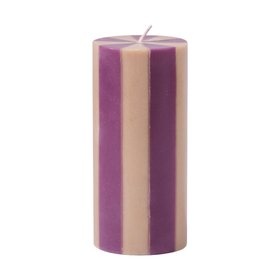 Tall Striped Pillar Candle in Plum and Cheddar