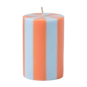 Small Striped Pillar Candle in Orange and Pastel Blue