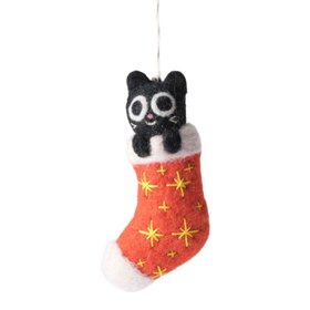 Red Stocking Cat Felt Decoration