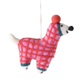 Pink Snowsuit Dog Felt Decoration