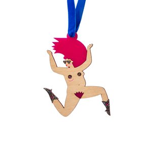 Naked Lady Wooden Hanging Ornament - Pink Hair