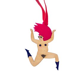 Naked Lady Wooden Hanging Ornament - Pink Hair