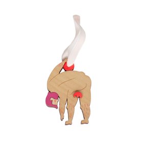 Naked Man Wooden Hanging Ornament - Magenta Hair