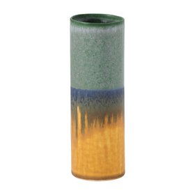Porcelain Cylinder Vase in Green and Yellow