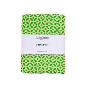 Organic Cotton Face Towel in Green and Yellow Tile Print