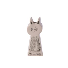 Furry White Cat Stoneware Vase