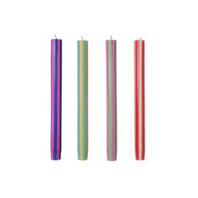 Bright Colours Mixed Striped Dinner Candles (Set of Four)