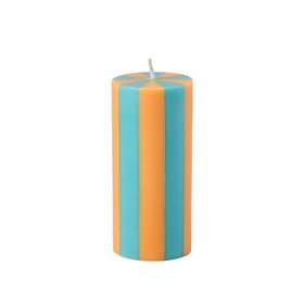 Tall Striped Pillar Candle in Teal and Amber