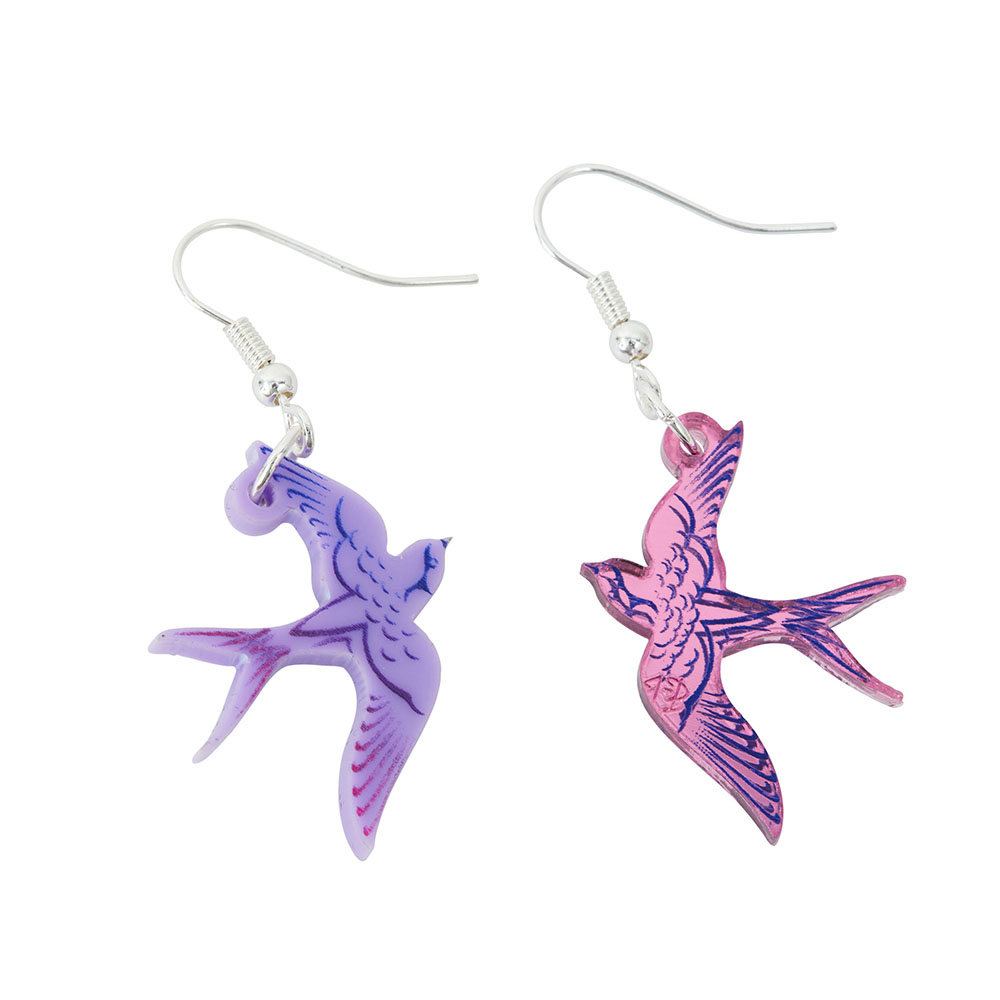 Swallow Earrings in Purple