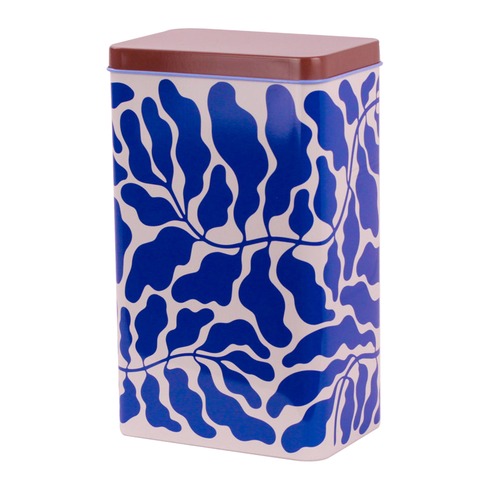 Coffee Tin in Blue Leaves Print