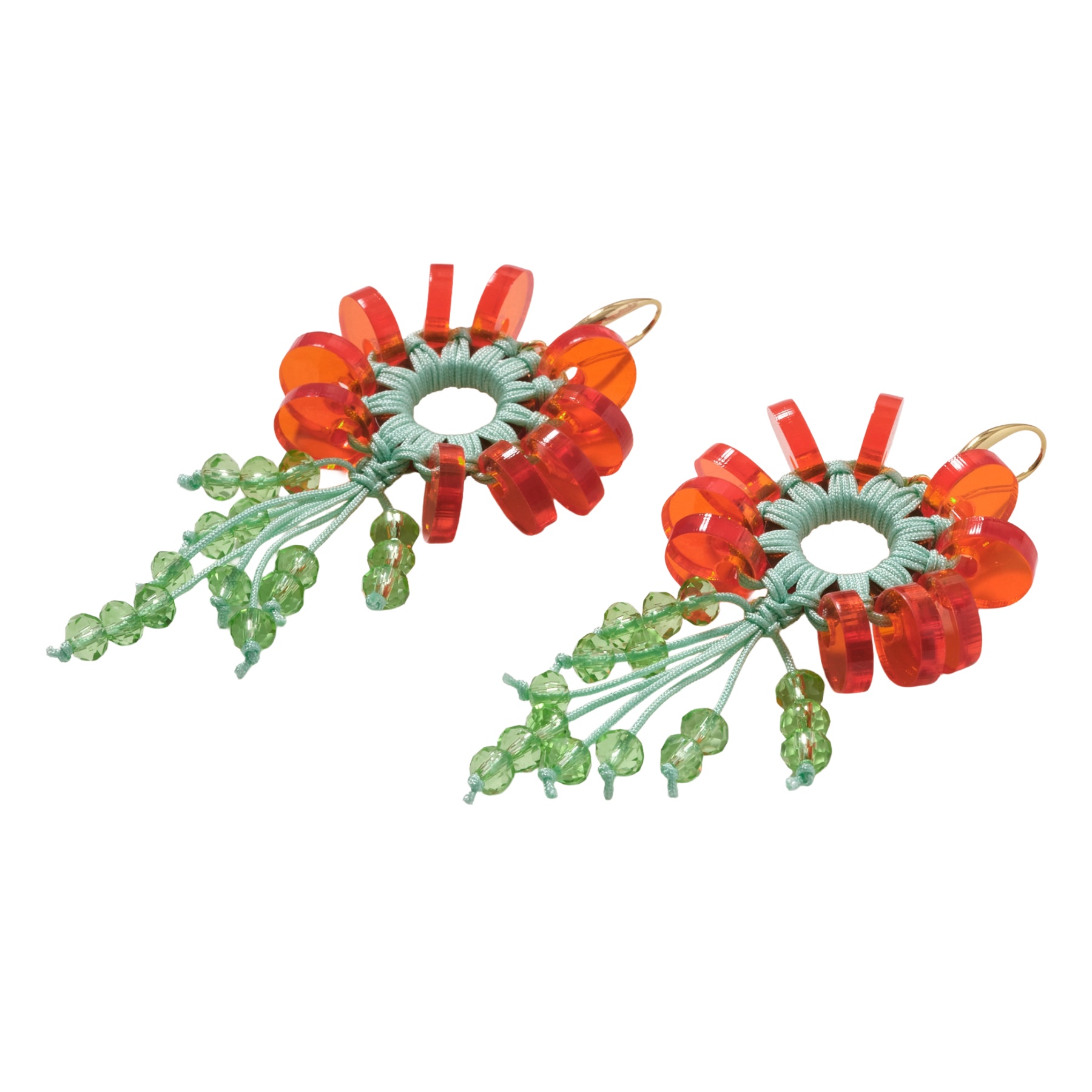 Zinnia Acrylic and Glass Bead Earrings in Orange and Mint