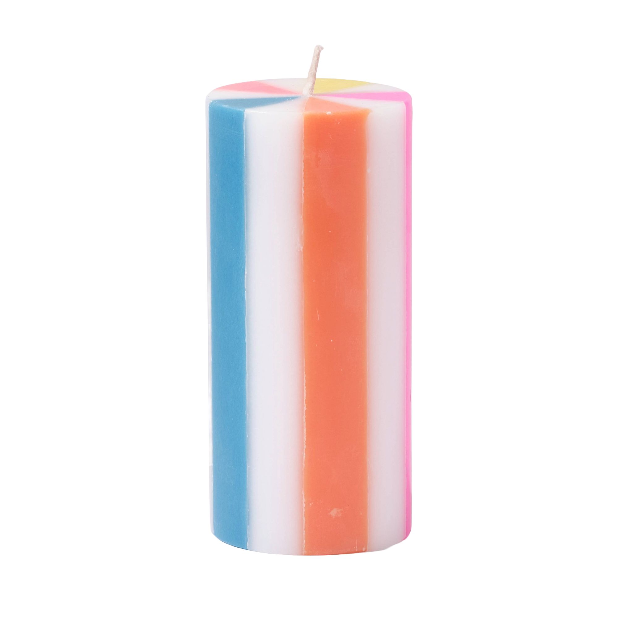 Tall Striped Pillar Candle in Bright Multicolours