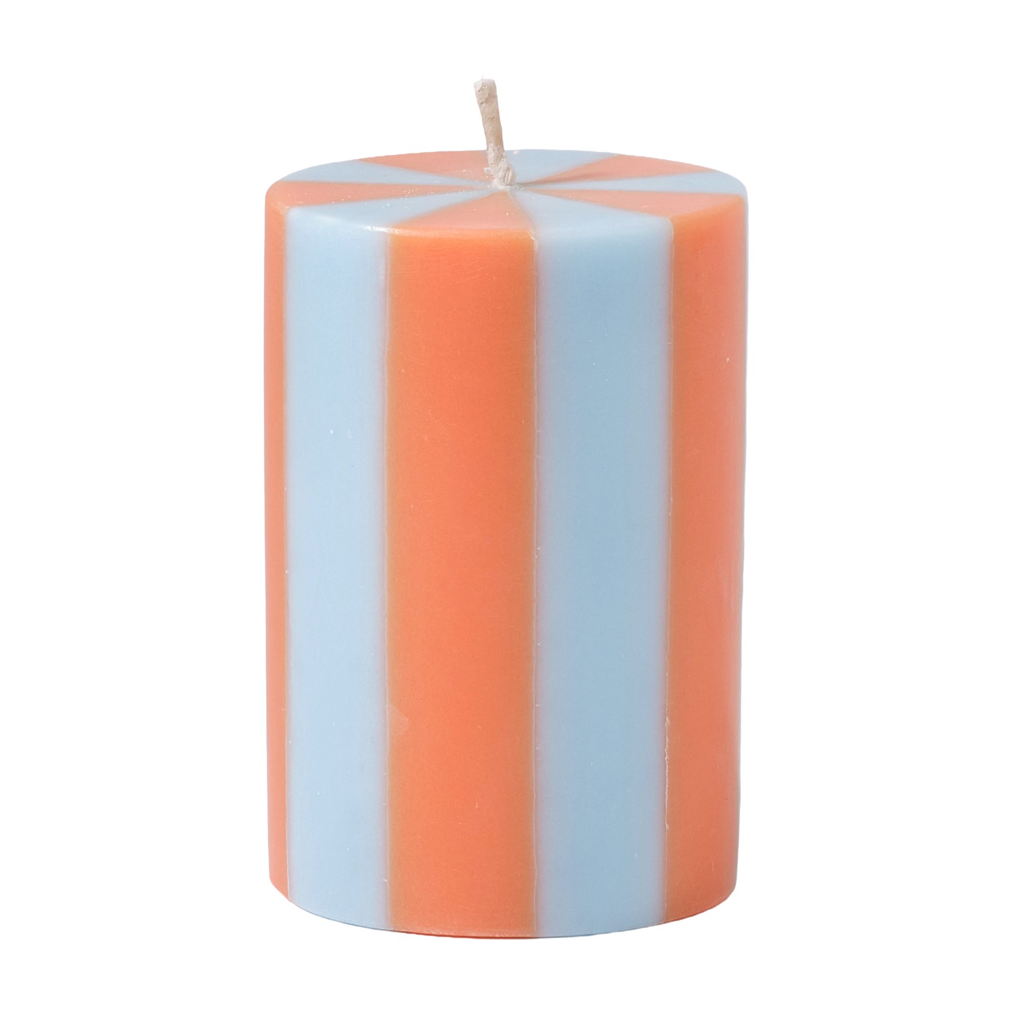 Small Striped Pillar Candle in Orange and Pastel Blue