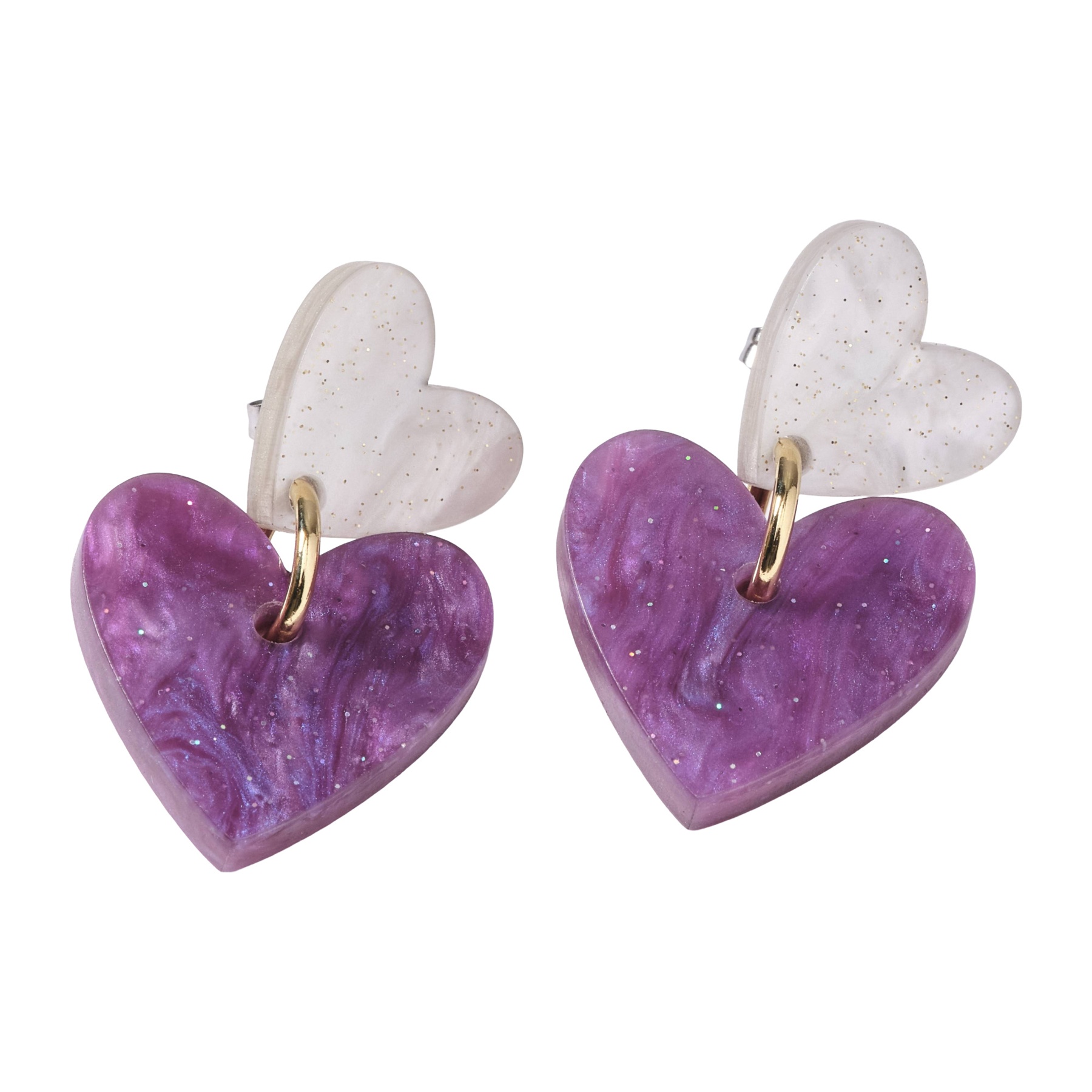 Double Heart Studs in Purple Pearl