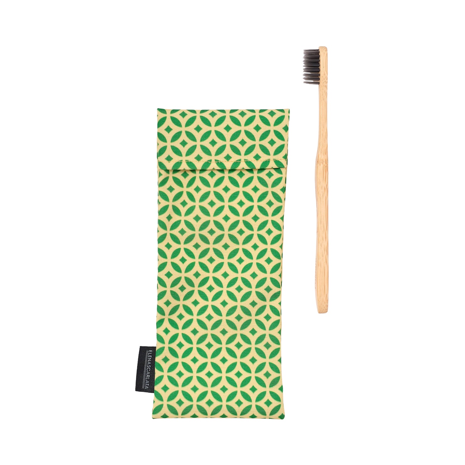 Toothbrush Travel Pouch in Green and Yellow Tile Print