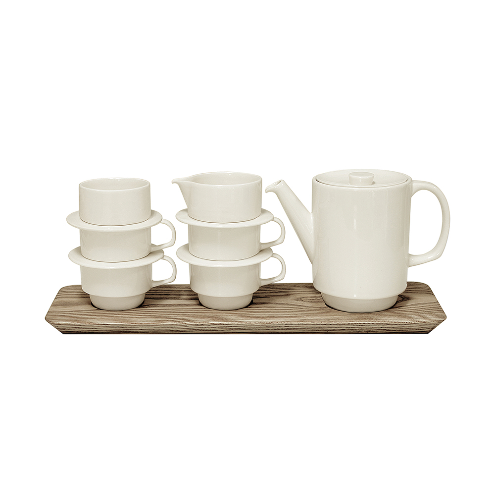 Earthenware and Wood Tea Set – 4 Persons