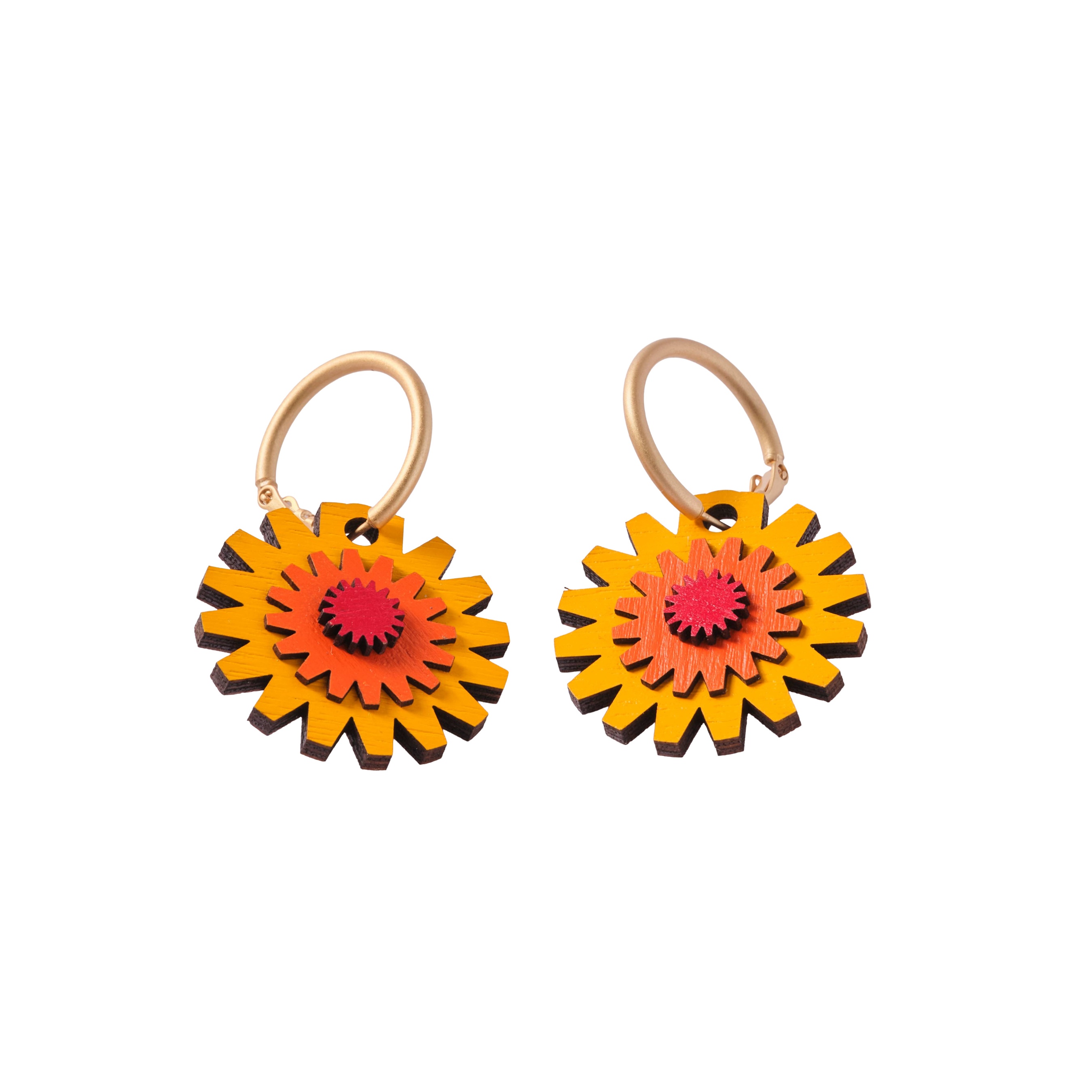 Orange and Yellow Flower Hoop Earrings