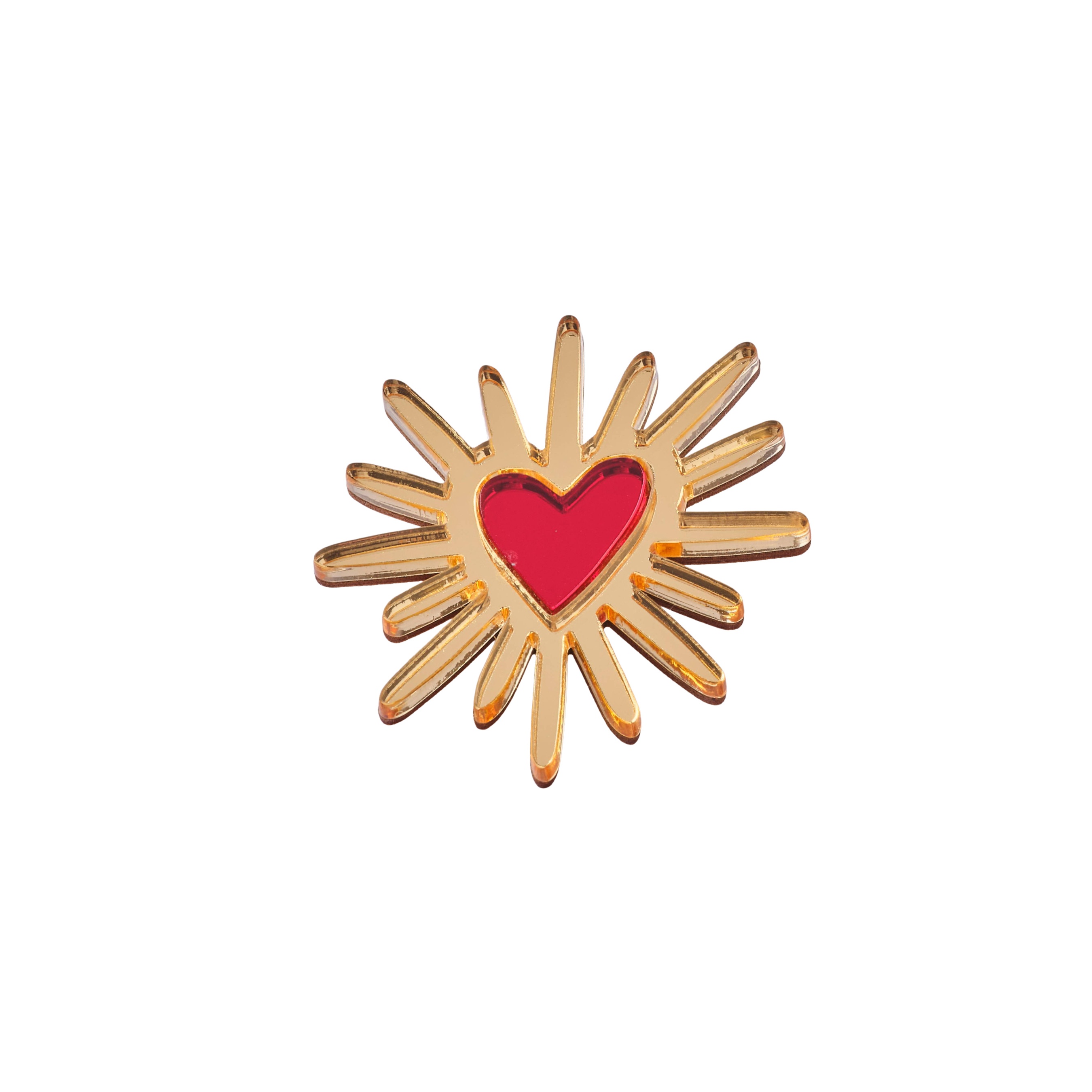 Shining Heart Brooch in Gold and Red