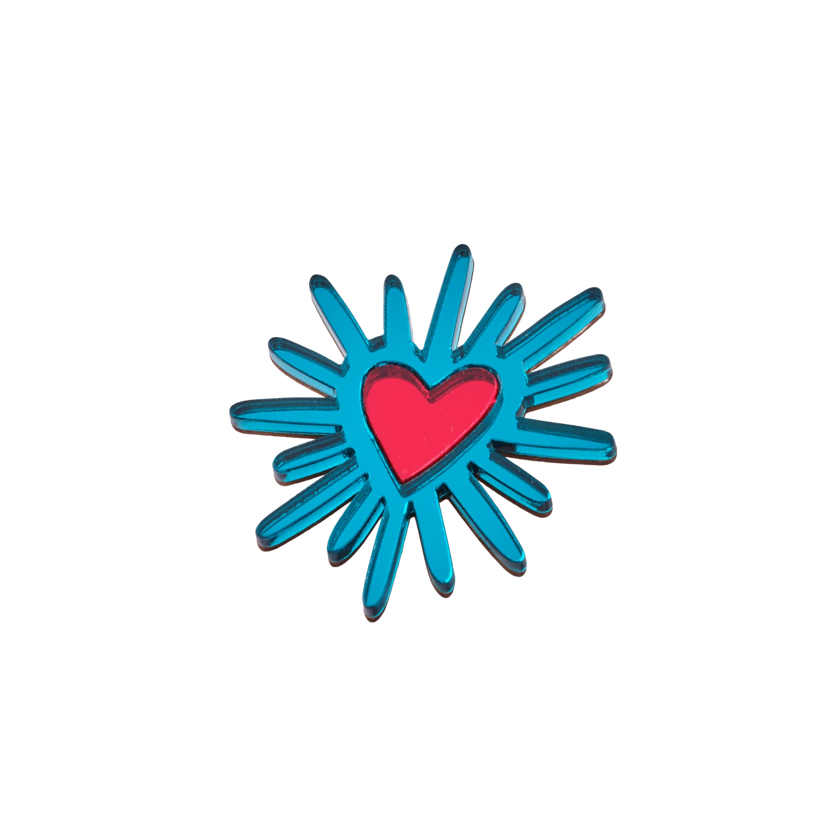 Shining Heart Brooch in Teal and Red
