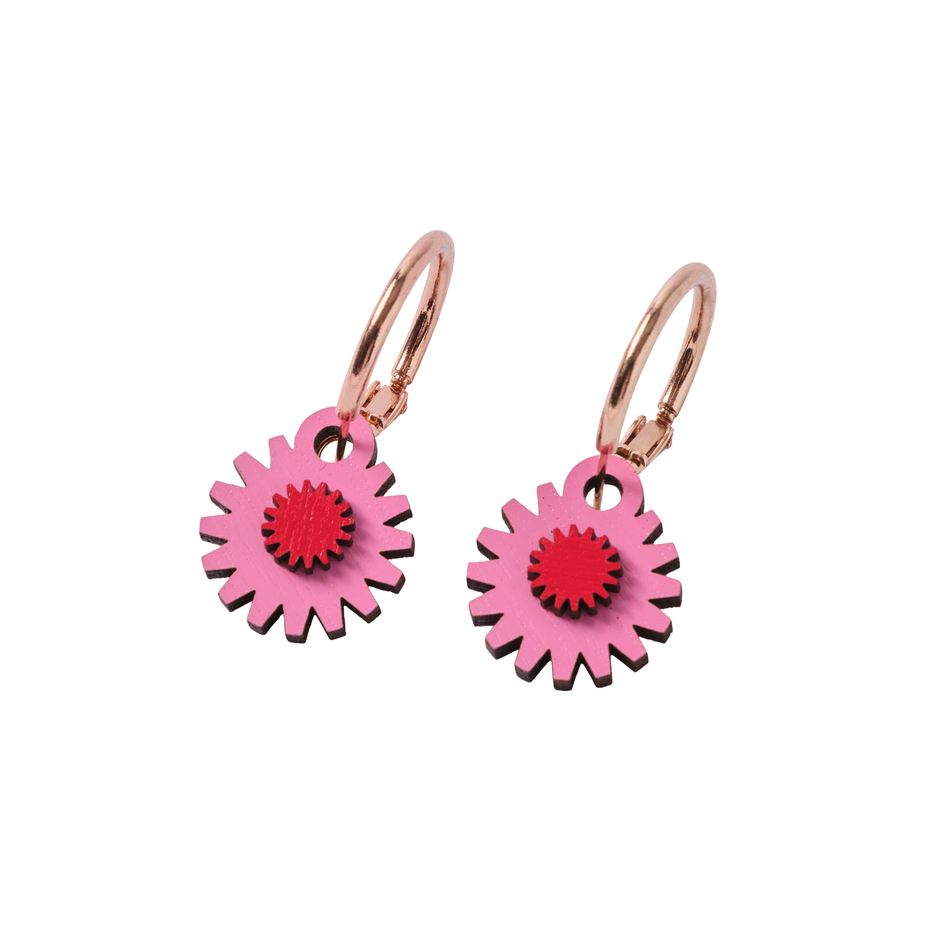 Red and Pink Mini Flower Hoop Earrings