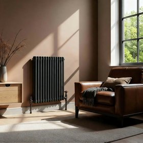 Flomasta 600mm x 785mm Black Horizontal 2 Column Radiator