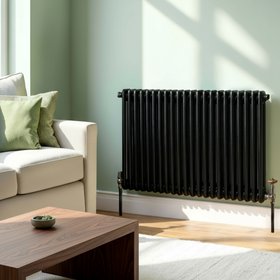 Flomasta 600mm x 1010mm Black Horizontal 2 Column Radiator