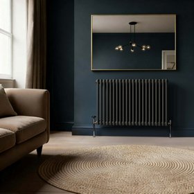 Flomasta 600mm x 1010mm Black Horizontal 2 Column Radiator