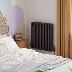 Flomasta 600mm x 605mm 3386BTU Black Horizontal 4 Column Radiator