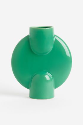 H&M, Stoneware Vase In Green