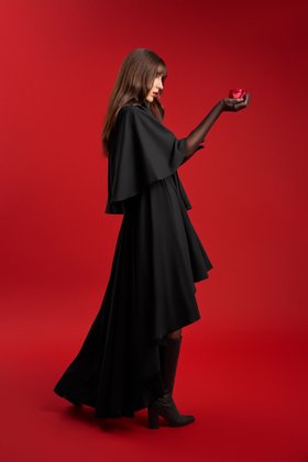 FEMPONIQ Bow Tie Neck Cape Sleeve Maxi Dress - Black