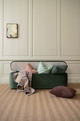 Felix Storage Ottoman in Aqua Velvet, Fjord