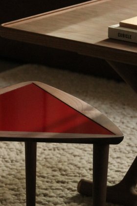 Audo Copenhagen Umanoff Nesting Side Table - Walnut - Burgundy Tabletop