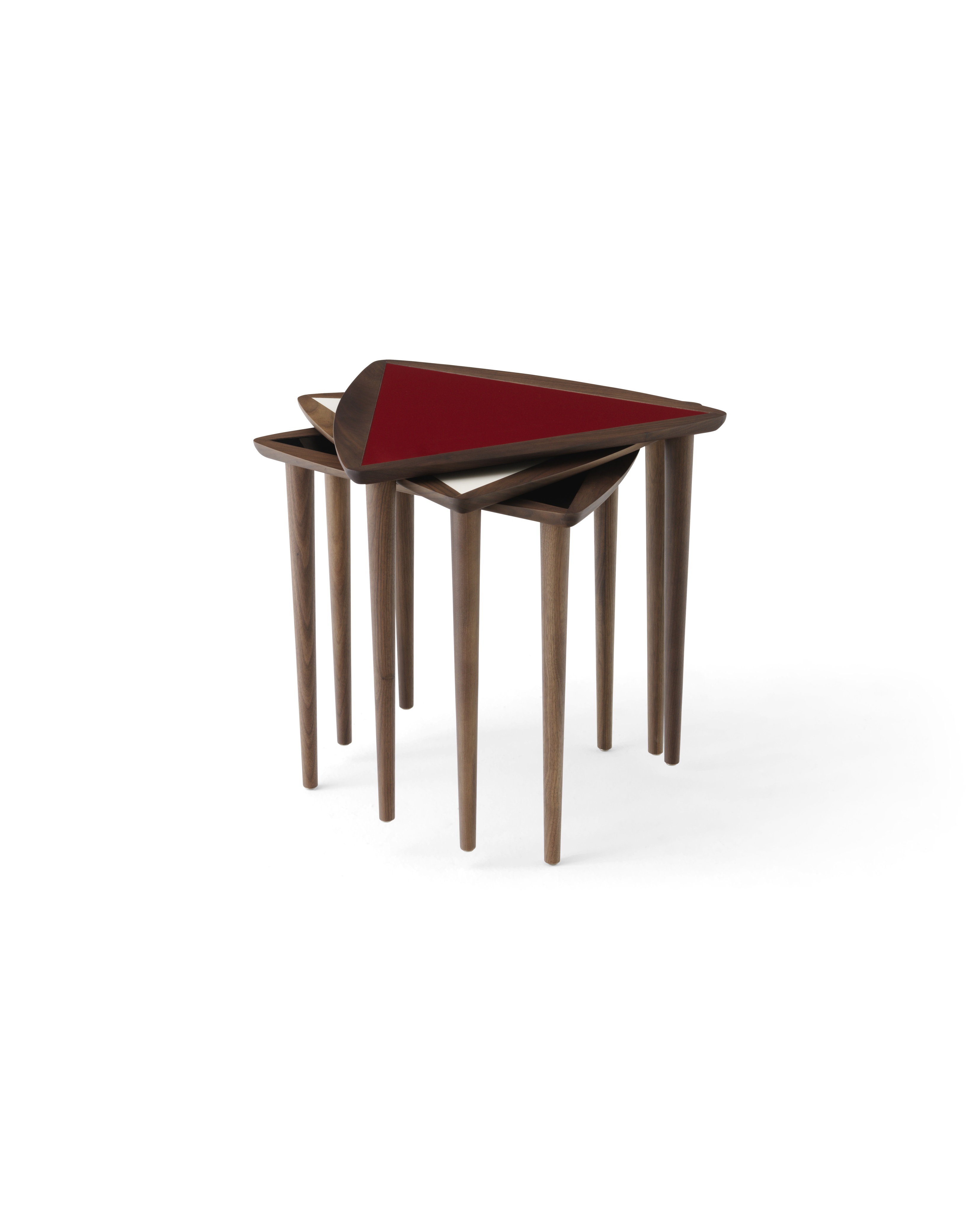 Audo Copenhagen Umanoff Nesting Side Table - Walnut - Burgundy Tabletop