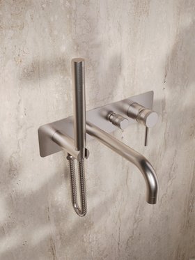 Wall Mounted Bath Shower Mixer & Handset - Brushed Nickel