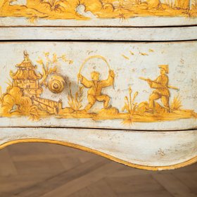 Late 19th C. Venetian Chest Painted in Chinoiserie Style of Blue & Yellow Ochres