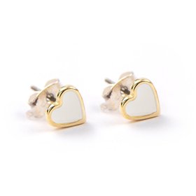 White Enamel Heart Stud Gold Plated Earrings by Carrie Elspeth