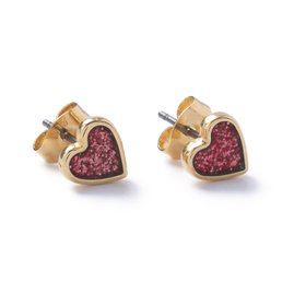Red Glitter Heart Stud Gold Plated Earrings by Carrie Elspeth