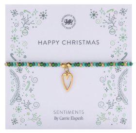 Happy Christmas Beaded Green & Gold Bracelet by Carrie Elspeth