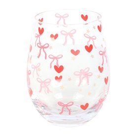 Bow and Heart Print Stemless Glass