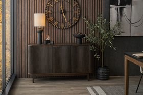 Reya Dark Brown Ribbed Oak Wood Sideboard