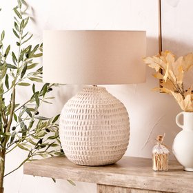 Maia Warm White Linear Textured Ceramic Table Lamp