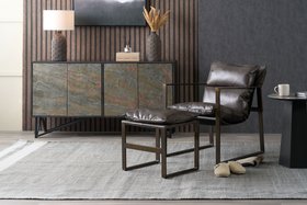 Oliviero Peppercorn Leather Chair and Footstool