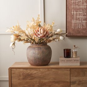 Caleb Rustic Brown Fibrestone Ribbed Decorative Vase